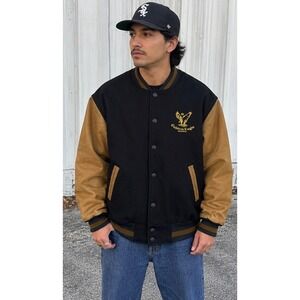 Vintage 90s Identity Golden Eagle Varsity Jacket Men L Black Wool Leather Canada